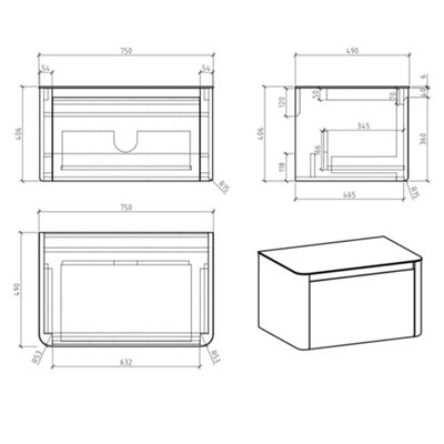 Plum&Clay Mayfair Gloss Light Grey Wall Hung Bathroom Vanity Unit with Black Slate Countertop (W)750mm (H)406mm