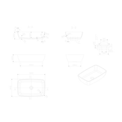 Plum&Clay Meadow Matt White Stone Rectangular Counter Top Basin (W)550mm (D)350mm