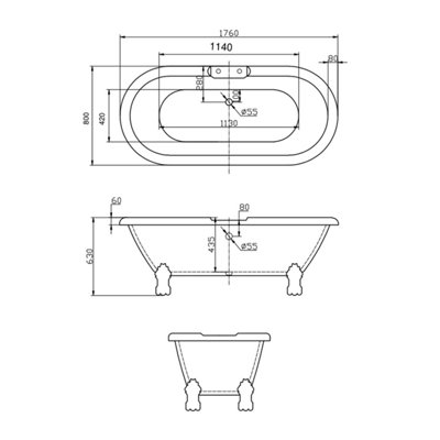 Plum&Clay Mercy White Freestanding Acrylic Bath with Chrome Feet (L)1750mm (W)800mm