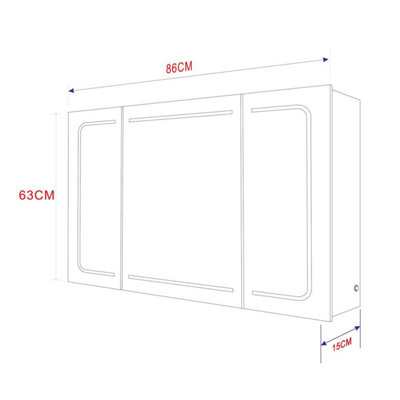 Plum&Clay Midas Triple LED Bathroom Mirrored Wall Cabinet (H)63cm (W)86cm