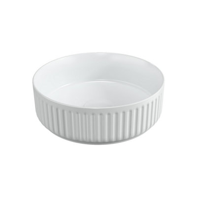 Plum&Clay Minerva Gloss White Ceramic Round Ribbed Te tured Counter Top Basin (W)360mm