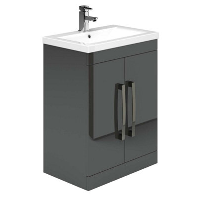 Plum&Clay Novela Anthracite Grey Floor Standing Vanity Unit with Ceramic Basin (W)515mm
