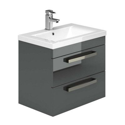Plum&Clay Novela Anthracite Grey Wall Hung Vanity Unit with Ceramic Basin (W)515mm