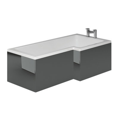 Plum&Clay Novela Right Hand L-Shape Shower Bath with Anthracite Panel (L)1700mm (W)820mm