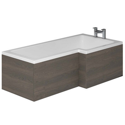 Plum&Clay Novela Right Hand L-Shape Shower Bath with Dark Wood Panel (L)1700mm (W)820mm