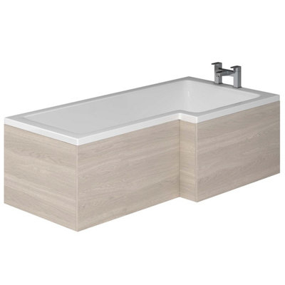 Plum&Clay Novela Right Hand L-Shape Shower Bath with Light Wood Panel (L)1700mm (W)820mm