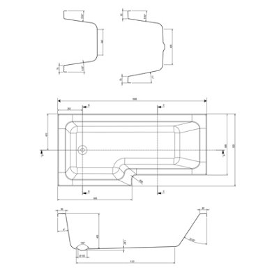 Plum&Clay Novela Right Hand Super Strong L-Shape Shower Bath with White Bath Panel (L)1700mm (W)820mm