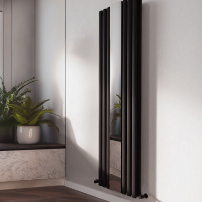 Plum&Clay Orion Black Vertical Mirror Radiator (H)1800mm (W)500mm
