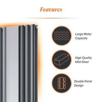 Plum&Clay Orion Grey Vertical Mirror Radiator - 1800x500mm