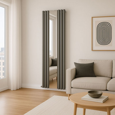 Plum&Clay Orion Grey Vertical Mirror Radiator (H)1800mm (W)500mm