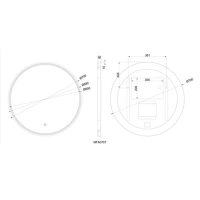 Plum&Clay Ovard Black Circular Wallmounted LED Illuminated Bathroom Mirror (H)700mm (W)700mm