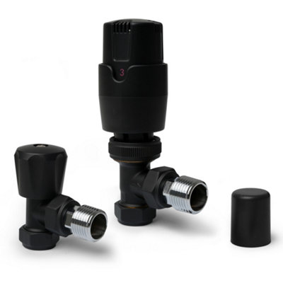 Plum&Clay Pair of Angled Black Thermostatic Radiator Valves