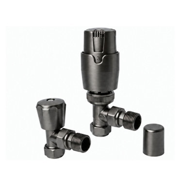 Plum&Clay Pair of Angled Gun Grey Thermostatic Radiator Valves