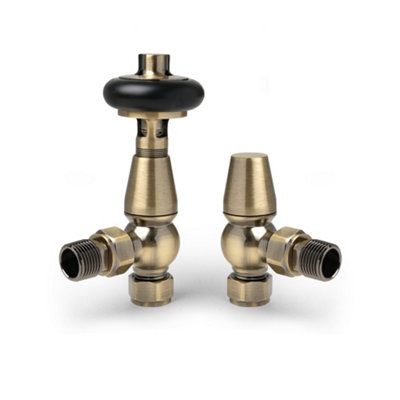Plum&Clay Pair of Brushed Brass Wooden Head Angled Thermostatic Radiator Valves Price Comparisons | Compare The Build