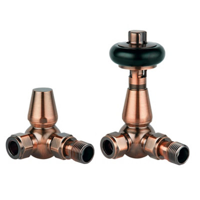 Plum&Clay Pair of Corner Copper Wooden Head Radiator Valves