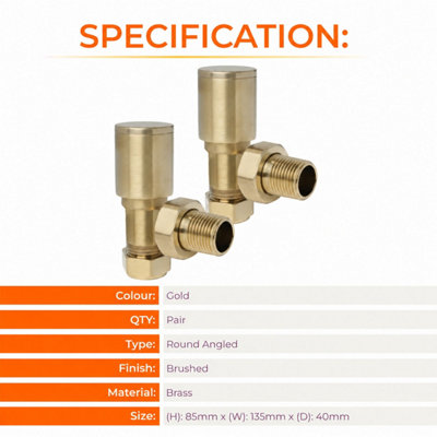 Plum&Clay Pair of Modern Angled Brushed Gold Towel Rail Radiator Valves ...