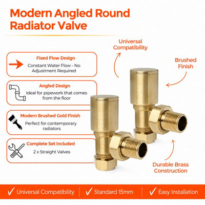 Plum&Clay Pair of Modern Angled Brushed Gold Towel Rail Radiator Valves ...