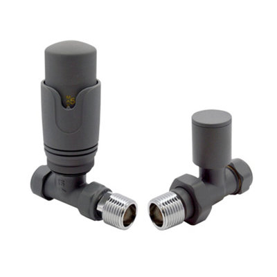 Plum&Clay Pair of Straight Grey Thermostatic Radiator Valves