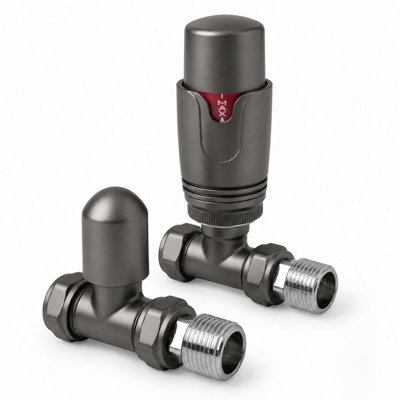 Plum&Clay Pair of Straight Gun Grey Thermostatic Radiator Valves