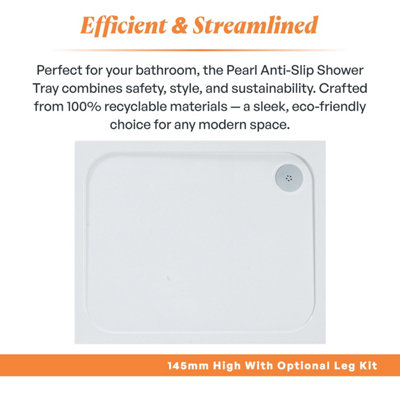 Plum&Clay Pearl Rectangular Low Profile Anti Slip White Shower Tray (L)1200mm (W)700mm (H)50mm