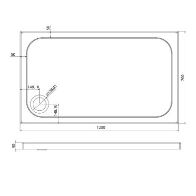 Plum&Clay Pearl Rectangular Low Profile Anti Slip White Shower Tray (L)1200mm (W)700mm (H)50mm