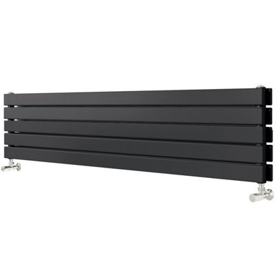 Plum&Clay Porter Black Horizontal Double Flat Panel Radiator (W)1800mm x (H)340mm
