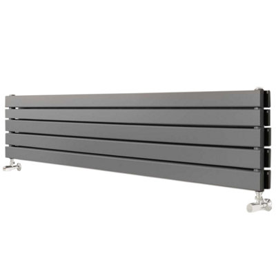 Plum&Clay Porter Grey Double Horizontal Flat Panel Radiator (H)340mm (W)1600mm