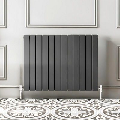 Plum&Clay Porter Grey Double Horizontal Flat Panel Radiator (H)600mm (W ...