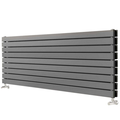 Plum&Clay Porter Grey Double Horizontal Flat Panel Radiator (H)612mm (W)1200mm