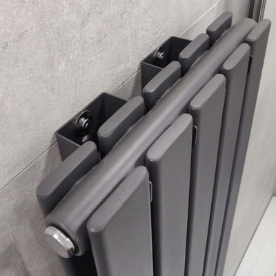 Plum&Clay Porter Grey Double Vertical Flat Panel Radiator (H)1800mm (W)340mm