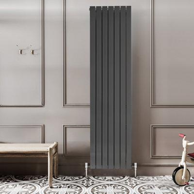 Plum&Clay Porter Grey Double Vertical Flat Panel Radiator (H)1800mm (W ...