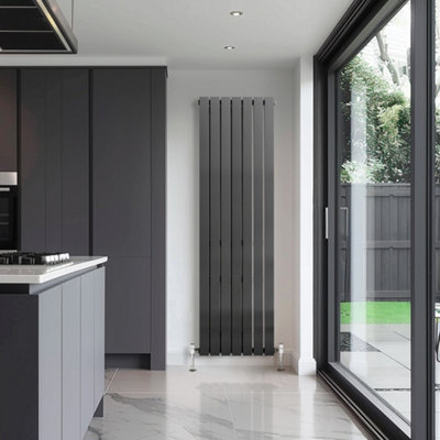 Plum&Clay Porter Grey Double Vertical Flat Panel Radiator (H)1800mm (W)475mm