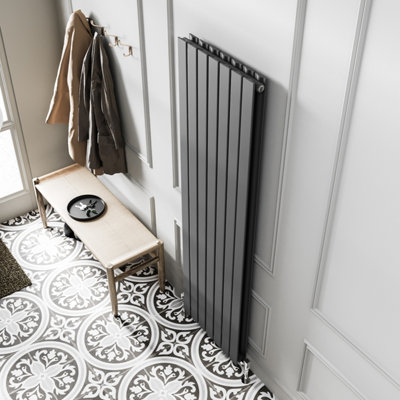 Plum&Clay Porter Grey Double Vertical Flat Panel Radiator (H)1800mm (W ...