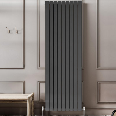 Plum&Clay Porter Grey Double Vertical Flat Panel Radiator (H)1800mm (W ...