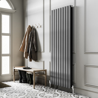 Plum&Clay Porter Grey Double Vertical Flat Panel Radiator (H)1800mm (W ...