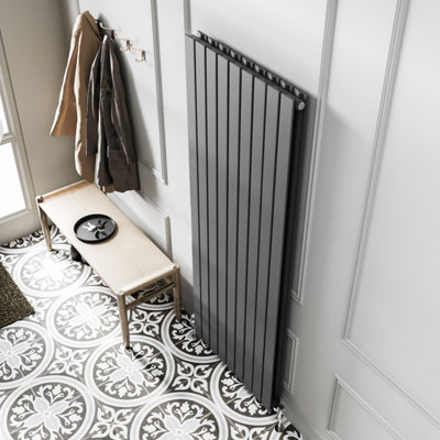 Plum&Clay Porter Grey Double Vertical Flat Panel Radiator (H)1800mm (W ...