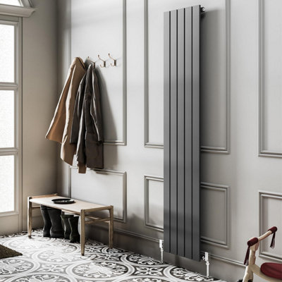 Plum&Clay Porter Grey Single Vertical Flat Panel Radiator (H)1600mm (W ...