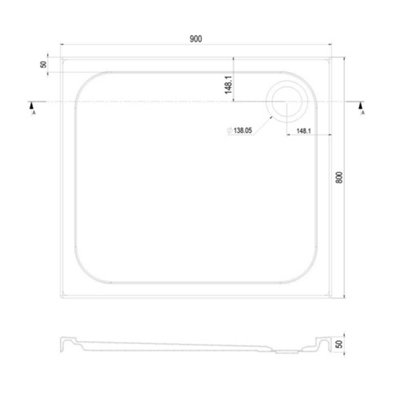 Plum&Clay Rectangular Low Profile Anti Slip Shower Tray (L)900mm (W)800mm (H)40mm