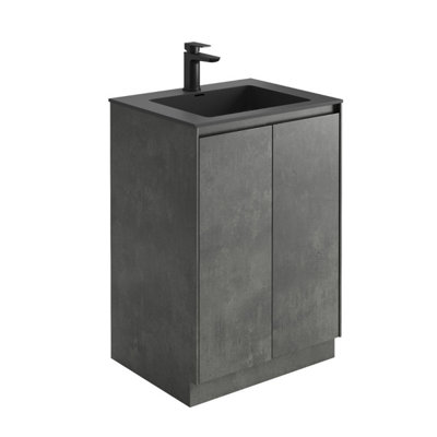 Plum&Clay Rigel Concrete Floor Standing Bathroom Vanity Unit with Black Basin (W)600mm (H)850mm Price Comparisons | Compare The Build