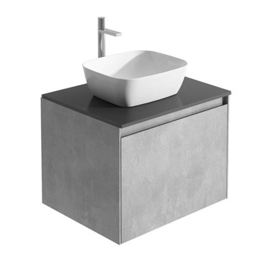Plum&Clay Rigel Concrete Wall Hung Bathroom Vanity Unit with Black Worktop (W)600mm (H)450mm