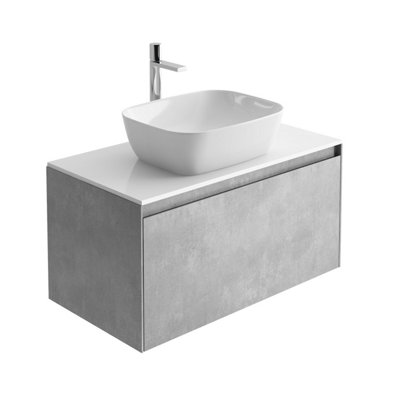 Plum&Clay Rigel Concrete Wall Hung Bathroom Vanity Unit with White Worktop (W)900mm (H)450mm