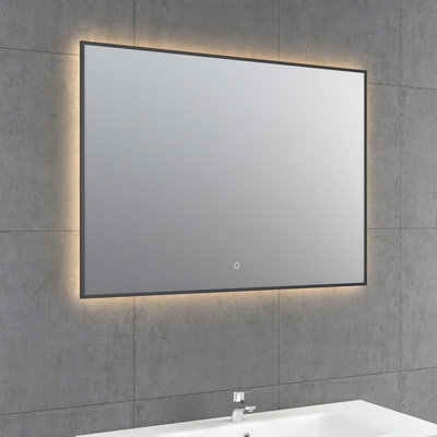Plum&Clay Rio Black Framed Backlit LED Bathroom Mirror with Dual Light (W)100cm (H)55cm