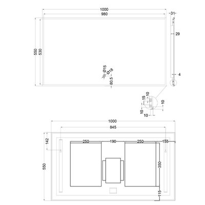 Plum&Clay Rio Black Framed Backlit LED Bathroom Mirror with Dual Light (W)100cm (H)55cm