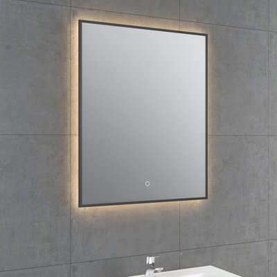 Plum&Clay Rio Black Framed Backlit LED Bathroom Mirror with Dual Light (W)60cm (H)72cm