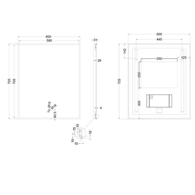 Plum&Clay Rio Black Framed Backlit LED Bathroom Mirror with Dual Light (W)60cm (H)72cm