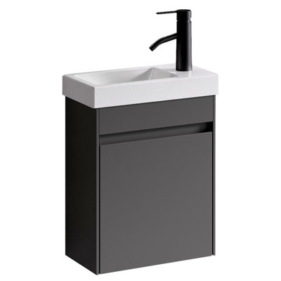 Plum&Clay Romeo Matt Grey Wall Hung Cloakroom Vanity Unit with Basin (W ...