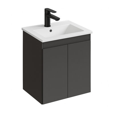 Plum&Clay Romeo Matt Grey Wall Hung Vanity Unit & Basin Set with Black ...