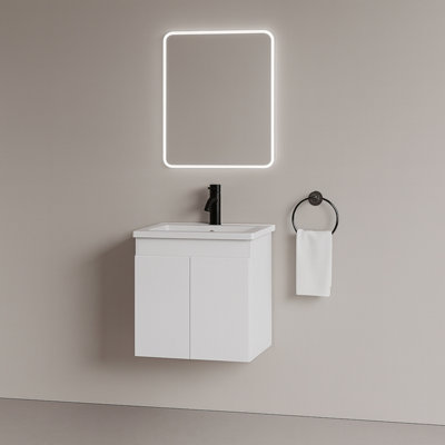 Plum&Clay Romeo Matt White Wall Hung Vanity Unit & Basin Set (W)500mm