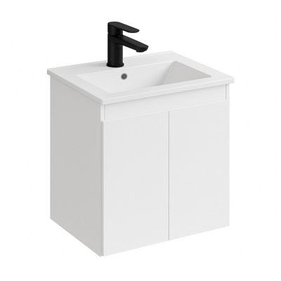 Plum&Clay Romeo Matt White Wall Hung Vanity Unit & Basin Set with Black ...