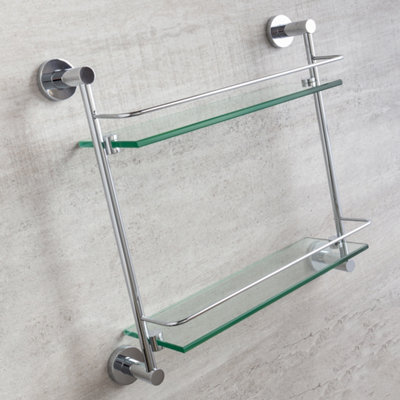 Plum&Clay Ronda Bathroom Wall Mounted Double Glass Shelf (W)41cm (H)41cm
